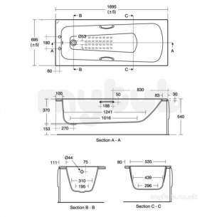 Sandringham 21 Acrylic Baths and Panels -  Armitage Shanks Sandringham 21 E0288 1700mm W/s Bath Plus Grips Wh