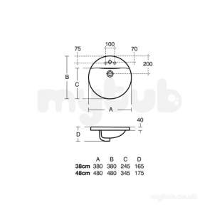 Ideal Standard Concept E5011 480mm One Tap Hole Sphr Ctop Basin Wh