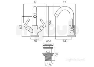 Vado Brassware -  Mono Basin Mixer Deck Mtd Smooth Bodied Plus Ela-100/cc-c/p