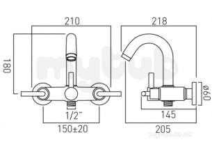 Vado Brassware -  Exposed Bath Shower Mixer Wall Mount W/o Ela-123-c/p