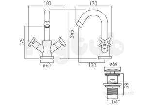 Vado Brassware -  Mono Basin Mixer Deck Mtd Smooth Bodied Plus