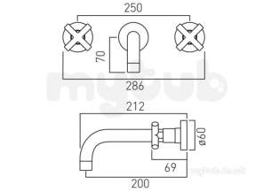 Vado Brassware -  3 Hole Basin Mixer Plus 200mm Spout Wall Mtd