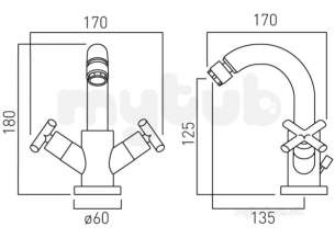 Vado Brassware -  Mono Bidet Mixer Deck Mount Plus Pop-up Waste