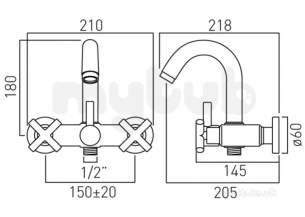 Vado Brassware -  Expsd B/shower Mixer W/mtd W/o Shower Kit