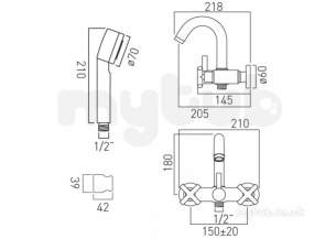 Vado Brassware -  Exposed B/shower Mixer Wall Mtd Plus Shower Kit