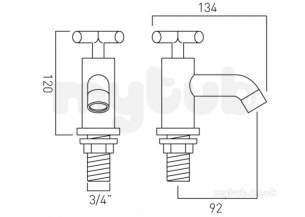 Vado Brassware -  Vado Bath Pillar Taps Deck Mounted Elw-136-c/p