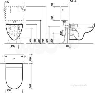 Twyford Mid Market Ware -  Galerie Wall Hung Toilet Pan Gn1718wh