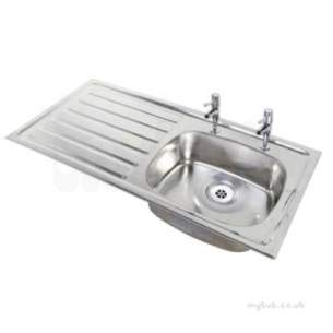 Twyford Stainless Steel -  1028 Inset Sink Left Hand Drainer Right Hand Sink 2 Tap Holes No Overflow Ps8602ss