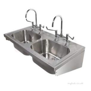 Twyford Stainless Steel -  1200 Hospital Sink Double Bowl 2 Tap Holes Htm64 Sk 2 Ps9424ss