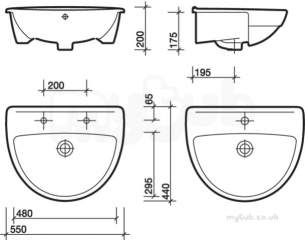 Twyford Mid Market Ware -  Refresh Semi-recessed Washbasin 550x445 1 Tap Re4661wh