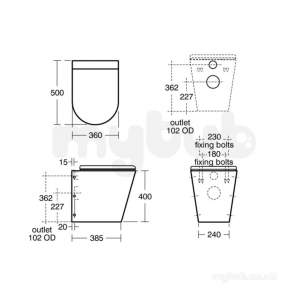 Armitage Shanks Commercial Sanitaryware -  Armitage Shanks Perth 2 S3442 Btw Bwl Pol Ss And Seat Holes