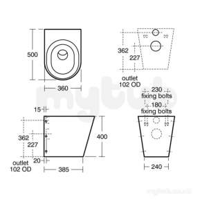 Armitage Shanks Commercial Sanitaryware -  Armitage Shanks Perth 2 S3443 Btw Bwl Pol Ss No Seat Hole