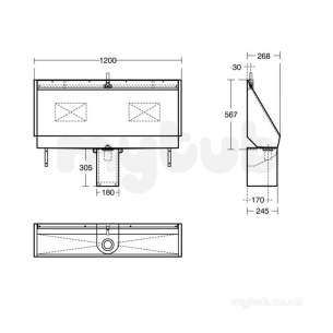 Armitage Shanks Commercial Sanitaryware -  Armitage Shanks Kinloch 2 Urinal S6388 1200mm Right Hand Pol Ss