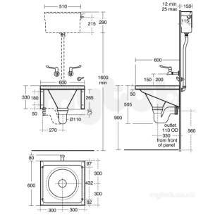 Armitage Shanks Commercial Sanitaryware -  Armitage Shanks Leven Slopper 60x60 Pol S/s Bi And B/grtg