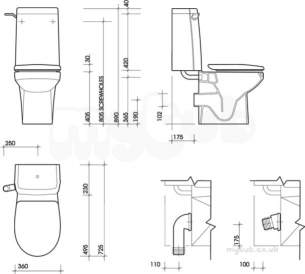 Twyfords Commercial Sanitaryware -  Sola Rimless Close Coupled Toilet Pan Only Ho Sa1968wh