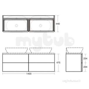 Ideal Jasper Morrison Strada Soft Mood Furniture -  Softmood 1400mm Basin Unit 2 Drw Gl Lgry