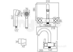 Vado Brassware -  Exposed Bath Shower Mixer W/m Plus Shower Kit