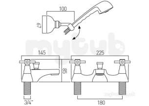 Vado Brassware -  2 Hole B/shower Mixer Deck Mount Plus Shower Kit Vec-130/cd Plus K-c/p