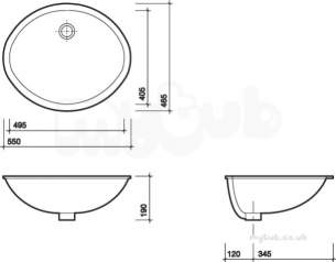 Twyfords Commercial Sanitaryware -  Aria 550x465 Under Countertop 0 Tap Rear Overflow Wb2060wh