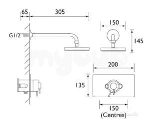 Bristan Showering -  Prism Pmcshcfhc Thermo Reces Fix Head Cp