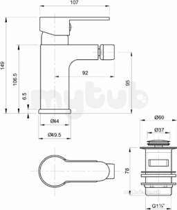 X50 Bidet Mono Mixer Inc Cc Waste X505135cp