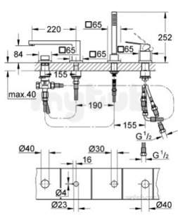 Grohe Tec Brassware -  Grohe Eurocube 19897 4th Bath Mixer 19897000