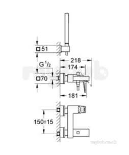 Grohe Tec Brassware -  Grohe Eurocube 23141 Exposed Bath/shower 23141000