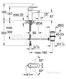 Grohe Tec Brassware -  Grohe 23356 Bau Edge Basin Mixer And Puw 23356000