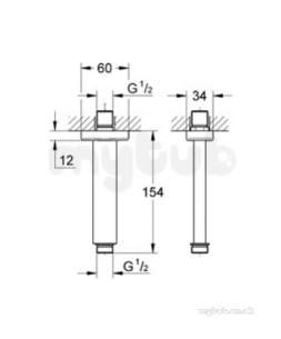 Grohe Shower Valves -  Groge Cube Ceiling Shower Arm 142 Mm 27711000