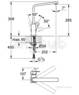 Grohe Tec Brassware -  Grohe Eurocube 31255 Kitchen Mixer Swiv 31255000