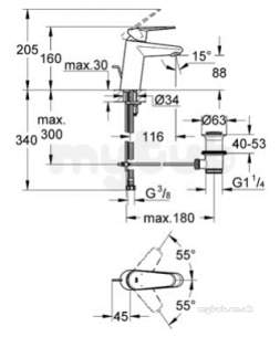 Grohe Tec Brassware -  Eurodisc Cosmo 33190 B/mix W/popup Waste 3319020l