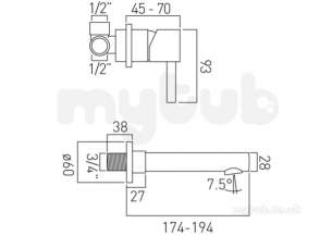 Vado Brassware -  2 Hole Basin Mixer Sngl Lever Wall Mounted