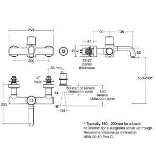 Armitage Shanks Commercial Sanitaryware -  Markwik 21 Panel Mounted Thermostatic Basin Mixer Time Flow Sensor A6737aa