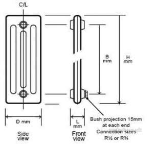 Clyde Cast Iron and Steel Radiators -  Windsor W900/160 980mm X 907mm 15s Ci Rad