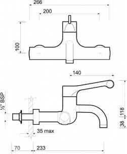 Twyfords Commercial Brassware -  Sola Thermo Surgeons Mix W/mt Det Spout