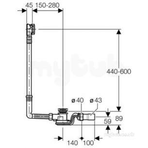 Geberit Commercial Sanitary Systems -  Push Bath Trap Overflow Puw Waste High