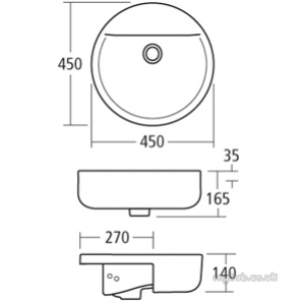 Ideal Standard Concept -  Ideal Standard Sphere E805601 450mm Two Tap Holes H/r Basin White