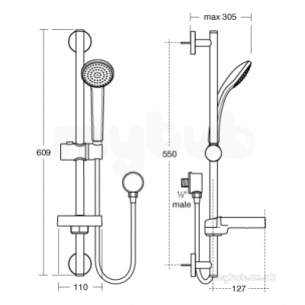 Ideal Standard Showers -  Ideal Standard Idealrain Shower Kit 1f 80mm Handsetch