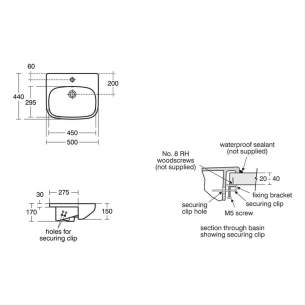 Ideal Standard Ilife Range -  Ideal Standard I.life A 50cm Semi-cntrtop Washbasin 1th E246701