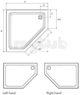 Mira Flight Shower Trays -  Mira Flight 900 Pent Tray And Waste 2 Ups