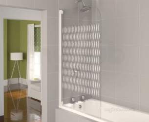 Aqualux Aqua Ranges -  Fbs0320aqu White Aqua 4 Etched Glass Half Frame Bath Screen 1400x800mm