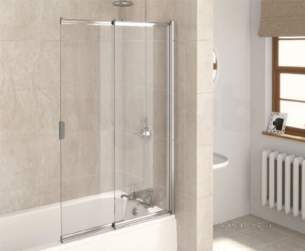 Aqualux Aqua Ranges -  Polished Silver Aqua 4 Clear Glass 2-panel Slider Bath Screen 1275mmx820mm