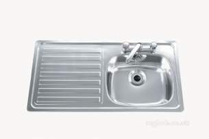 Unisink Two Tap Hole Kitchen Sink With Left Hand Single Bowl And Drain